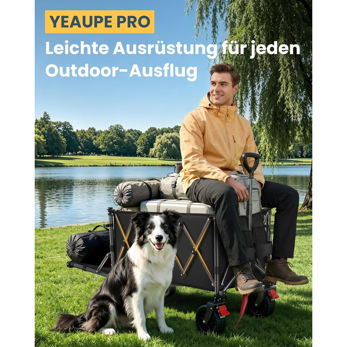 Універсальний складаний візок YEAUPE PRO 260L (250 кг) для пляжу, саду, покупок: міцний, чорний