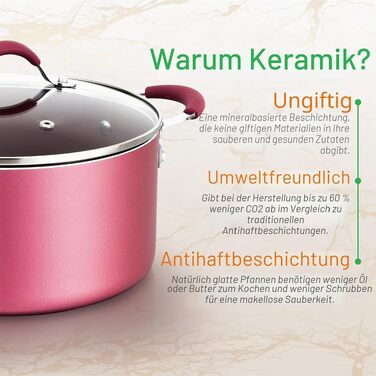 Набір керамічного кухонного посуду NutriChef з антипригарним покриттям, 20 предметів, з кришками та кухонним приладдям, колір коричнево-рожевий