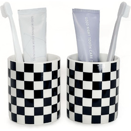 Bathroom Toothbrush Holder, Bathroom, Toothbrush Holder Set, Modern, Cute, Toothbrush and Toothpaste Holders for Bathroom, Countertop, Organizer, Black and White Plaid Decor