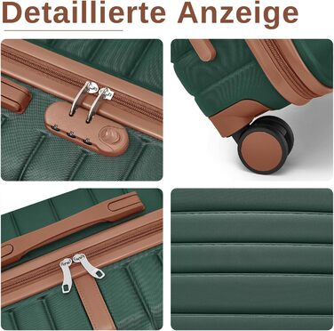 Чемодан KONO Reisekoffer Trolley 3-частинний з ABS+PC, жорсткий, з подвійними колесами та кодовим замком (великий 76 см, темно-зелений/коричневий)