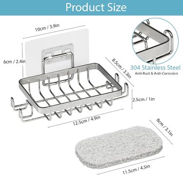 Набір з 2 шт. тримач для мила з нержавіючої сталі 304, для душу та ванної кімнати, кріплення без свердління, з гачком та підставкою для мила, срібний колір