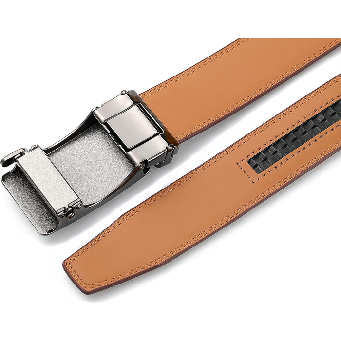 Чоловічий шкіряний ремінь Guvoosm з автоматичною застібкою, 3,5 см, колір коричневий, довжина 125 см, підходить для об'єму талії 92-107 см, для ділового костюма