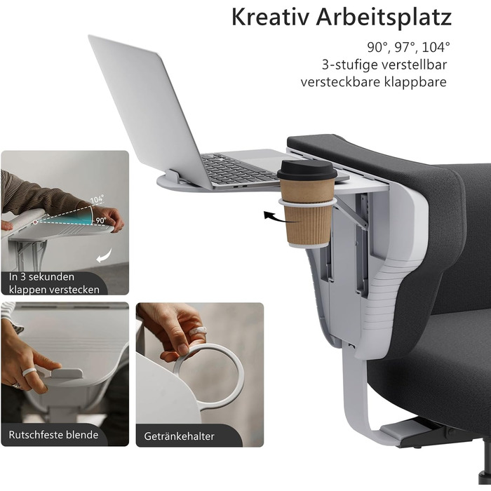 Офісне крісло Newtral FX-FF з регульованою висотою та (за бажанням) підлокітниками, поворотне, з гумовими колесами, для дому та офісу, модель Freedom-X FF (чорний)