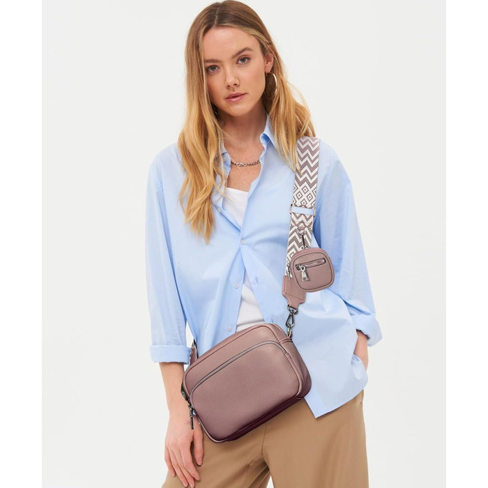 Сумка жіноча через плече крос-боді PU шкіра (темно-рожева) з віднімним ремінцем