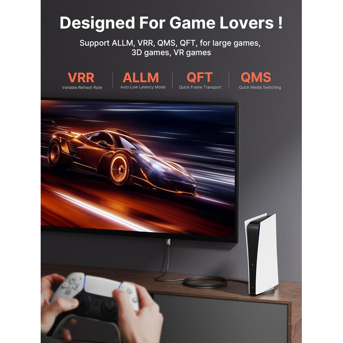 Кабель HDMI 2.1 JSAUX 8K Ultra High Speed (5м, 2 шт.) - 8K@60Hz, 4K@120Hz, eARC, HDR10, HDCP 2.2/2.3, для PS5/PS4/X-Box/UHDTV