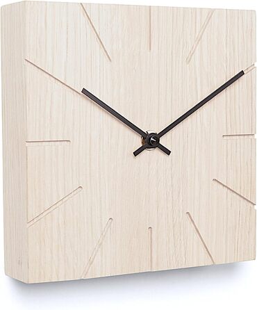 Natuhr Funk Wall Clock Table Clock Oak Wood - Beam - Solid Wood Design 17 x 17 cm (Smoked Oak Black Hands, ) (Oak Calcined / Black Hands, Quartz Movement)
