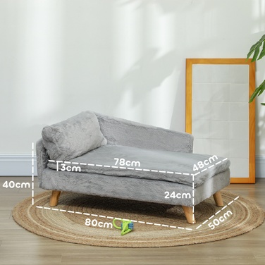PawHut Dog Sofa for Medium-Sized Dogs, Dog Bed with Removable and Washable Cushion, Pet Sofa with Wooden Legs, with Elevated Design, 20 kg, Light Grey | Aosom