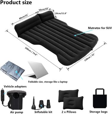 Надувний матрац для авто, SUV, багажник, для кемпінгу та подорожей, чорний