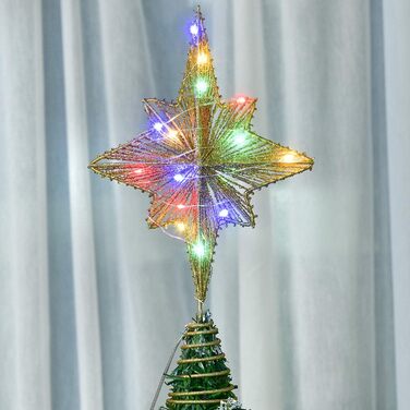 YQing Вершина для ялинки у вигляді зірки 13,3 дюйма, глітерна з LED підсвіткою, декор для новорічної ялинки та дому