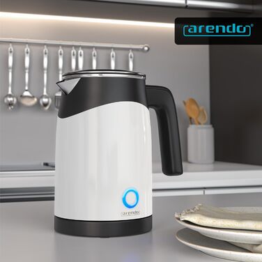 Arendo 0.5L Stainless Steel Kettle with Temperature Setting in Double-Walled Design - 0.5L Water Capacity - 5 Adjustable Temperature Levels - Single Teakettle - Keep-Warm Function - Energy-Saving (A White)
