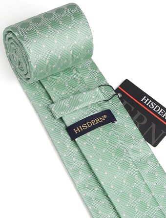 HISDERN Комплект краватки, нагрудного хустинки та краваткової затискача для чоловіків на весілля (салатовий)