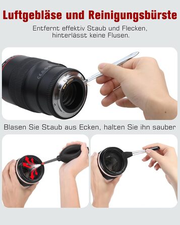 Набір для чищення камери: 14 шт. для об'єктивів DSLR, мобільних телефонів, лінз, фільтрів. Ракета-дувачка, Lenspen, пензлик, мікрофібра, щітка для об'єктивів
