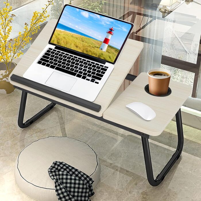 Складаний столик для ноутбука 55x32x25 см: білий, з підстаканником для читання та сніданку