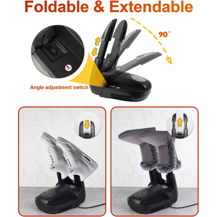 Електричний сушильник для взуття з озоном - сушильник для взуття, черевиків, рукавичок, шапок, лижних черевиків. Швидке сушіння теплом, компактний, розкладний дизайн.