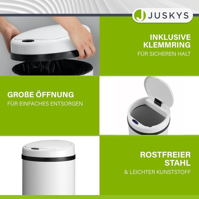Відро для сміття Juskys з датчиком руху, 30 л, нержавіюча сталь, контактне відкриття, з кришкою для пакетів