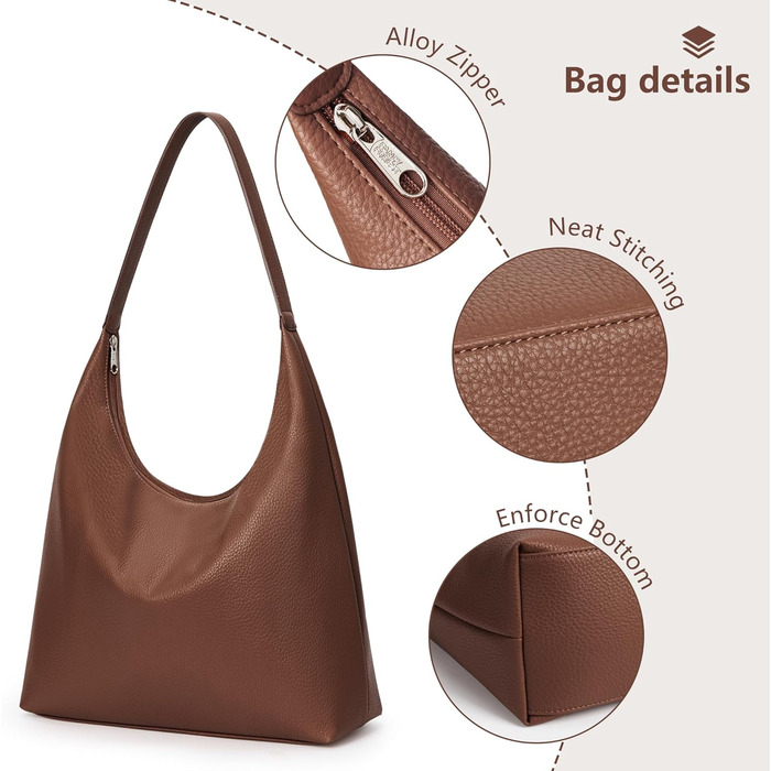 Сумка жіноча KALIDI Shopper з PU шкіри, велика сумка-тоут Hobo, темно-коричнева для роботи, навчання, повсякденного використання
