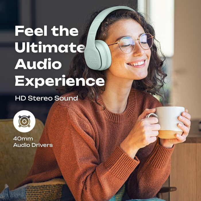 PowerLocus P7 Bluetooth навушники Over-Ear, складані, бездротові з басами, Hi-Fi стерео, з функцією гучного зв'язку, USB-C зарядка та тривалий час роботи для iPhone/PC/TV (М'ятний колір)