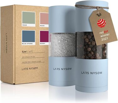 LARS NYSØM Salt and Pepper Mill Set made of Stainless Steel with Adjustable Ceramic Grinder - 2 Pieces | Manual Spice Mills with High-Quality Design (2 pcs) (Sky Blue)