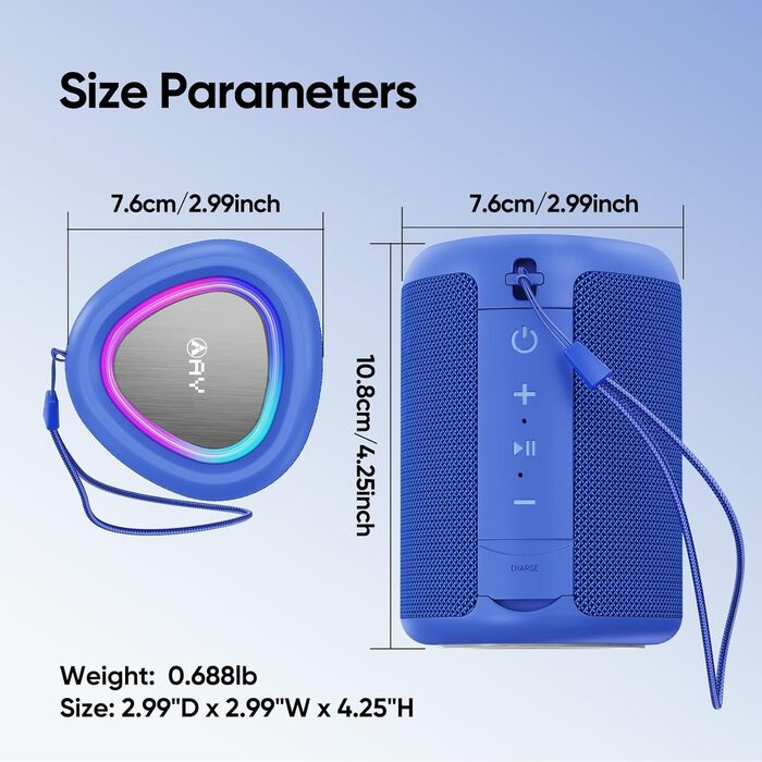 Портативна Bluetooth колонка AY з підсвіткою, водонепроникна IPX5, AUX/TF-карта, 24 год роботи, синя
