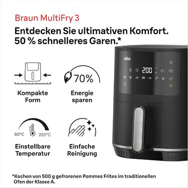 Фритюрниця електрична Braun MultiFry 3 HF 3030, 4.3 л, 1500 Вт, сенсорне управління, 8 програм, чорна
