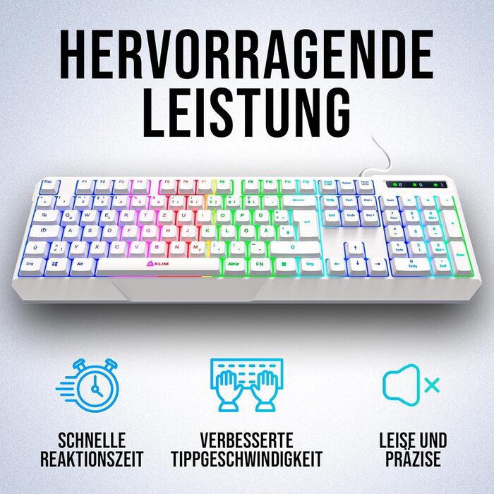 KLIM Chroma - ігрова клавіатура QWERTZ DE з підсвічуванням RGB, USB, водовідштовхувальна, ергономічна, для PC, Mac, PS5, PS4