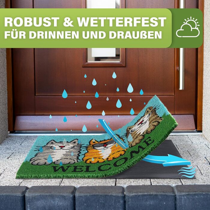 Килимок для домівок з кокосового волокна, 40x60 см - вологостійкий, міцний, для дому та вулиці (Welcome Cats)