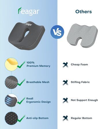 Ортопедична подушка для сидіння Feagar з Memory Foam, ергономічна подушка для офісного крісла, візка, автокрісла, для спини, чорна