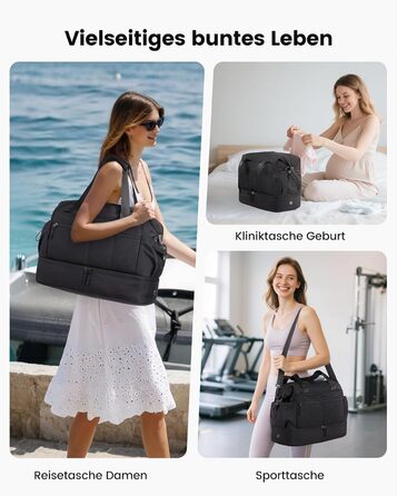 Сумка-трансформер LOVEVOOK для жінок: дорожня, спортивна, для пологового будинку, з відділенням для взуття (чорна, 37л)