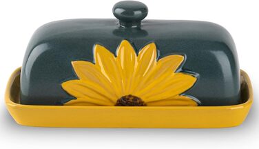 Farmhouse Ceramic Butter Dish with Lid, Large Sunflower Butter Dish