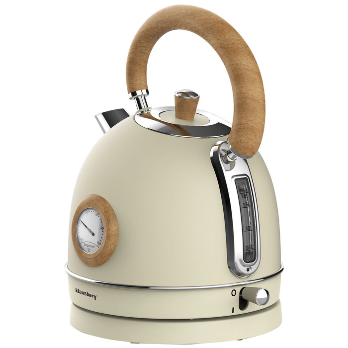 Електричний чайник Klausberg KB-7906 RETRO з термометром, 1.8 л, бежевий, 2200 Вт