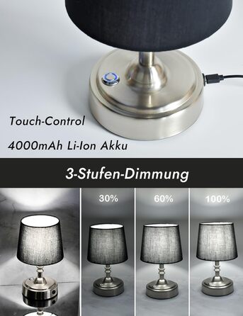 LED-лампа настільна бездротова з акумулятором 4000mAh, тепле світло 2700K, сенсорне керування, з адаптером/кабелем, для спальні, подарунок (золота)