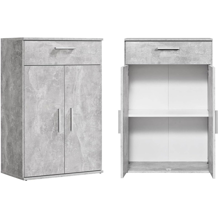 Multipurpose cabinet 60cm wide with drawers 'The Practical', small office cabinet or filing cabinet, also suitable as a shoe cabinet or storage cabinet in 60x90x34 cm (W/H/D) in White (Height 90CM, Concrete Look -92)