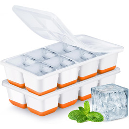 Форма для льоду JRISBO (2 шт) з кришкою, великі кубики льоду, силікон, BPA-free, LFGB-сертифікована, оранжева