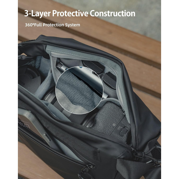 Чорна сумка-переноска для камери LLANO: DSLR/беззеркальні камери, 1 камера, 2 об'єктиви, аксесуари