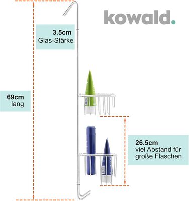 Kowald Дизайнерська душова полиця для підвішування, хром, XL, 69x23x12 см