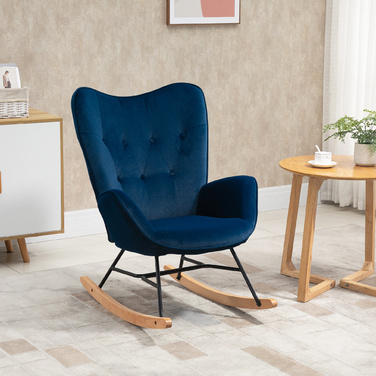 Крісло-гойдалка HOMCOM з капюшоном Rocking Chair Великий комфорт Підлокітники Сидіння Спинка оббита високощільним оксамитом Синій | Aosom