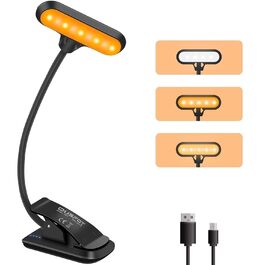 LED кріпильна лампа OUSFOT для читання з 3 рівнями яскравості, USB, 9 LED, гнучка на 360°, для книги, офісу, ліжка, нотного ставу, 3 колірні температури