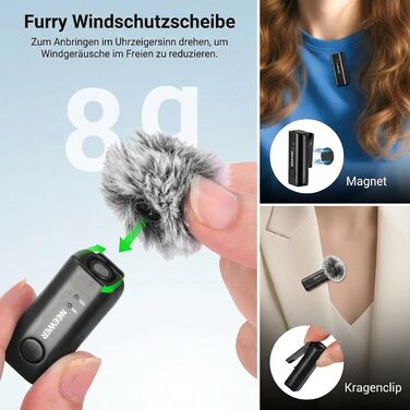 NEEWER Бездротовий петличний мікрофон KM23C: 48kHz/24Bit, 8 годин роботи, шумозаглушення, USB-C, сумісний з DJI, Insta360, iPhone, Android, PC