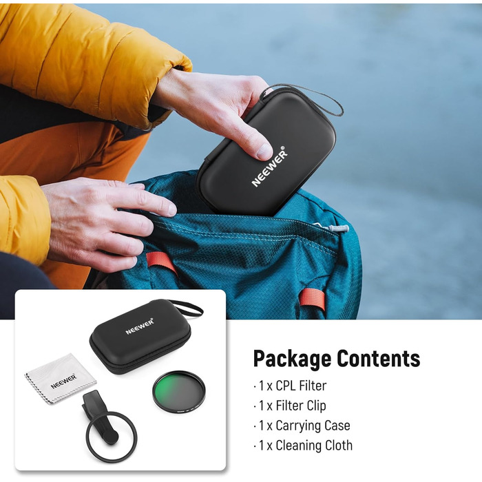 NEEWER 67mm Кріплення для CPL фільтра для смартфонів: циркулярний поляризаційний фільтр для об'єктивів камери, фотографія, сумісний з Android, Samsung Galaxy S25 Ultra, Google Pixel, Huawei, Xiaomi