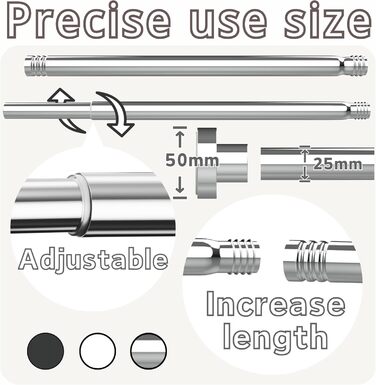 Штанга для душу без свердління, нержавіюча сталь, регульована, 85-160 см, діаметр 25 мм, срібляста