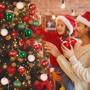 40 шт. ялинкових прикрас прозорих з кришкою, 6 см, з 5 різними внутрішніми дизайнами, пластикові кулі для ялинки, вікна, внутрішнього та зовнішнього декору (червоний + зелений + білий)