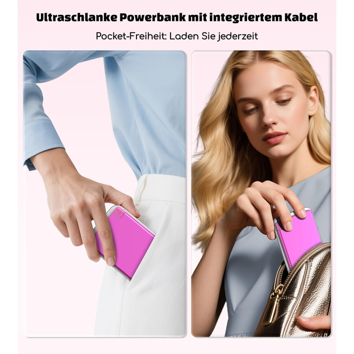 Power Bank Auskang 5000mAh Slim з кабелем для iPhone (до iPhone 14) - Рожевий