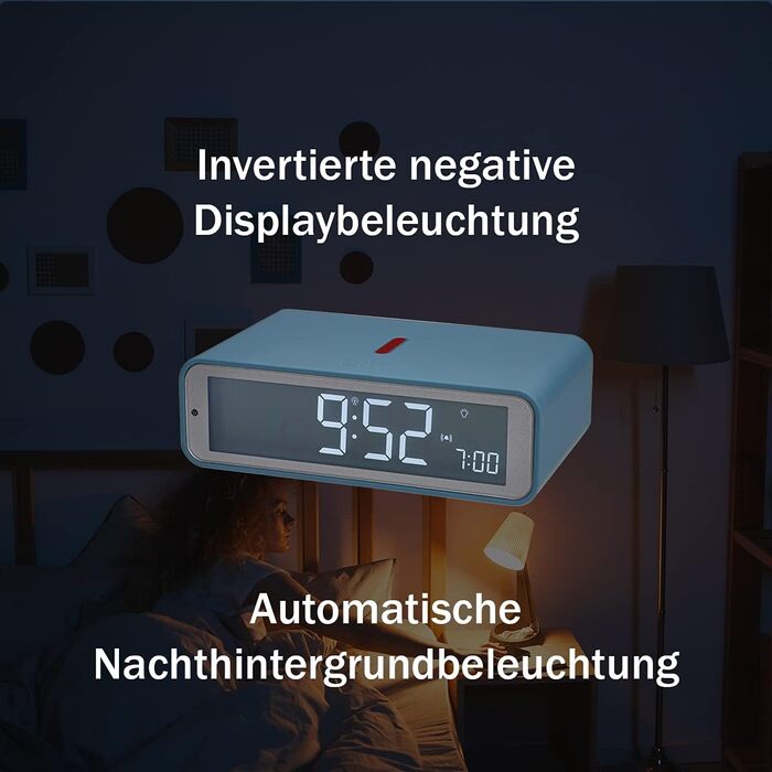 TFA Dostmann Digital Radio Alarm Clock Twist, 60.2560.06, adjustable time zone, 12/24h mode, 180° display rotation, flat design, blue