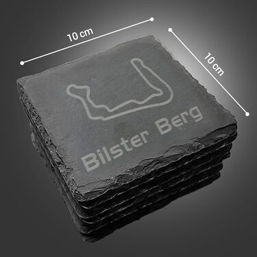 Nürburgring Coasters for Drinks, 6-Piece Set of Slate Coasters, for Home and Dining Room, Decoration, Racing Fans (Bilster Berg)