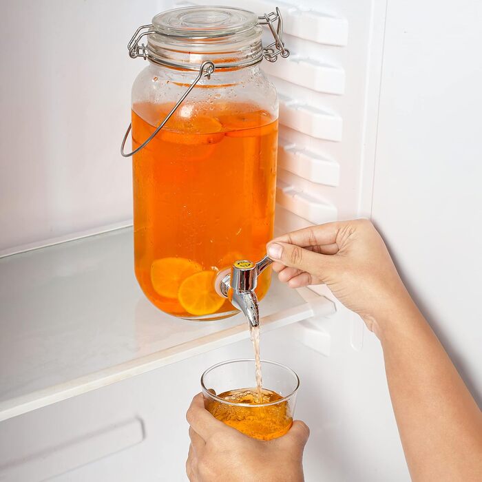 Скляний диспенсер для напоїв Belle Vous з краном - 2,5 л - Скляний диспенсер для води, соку, коктейлів, молока та айті (холодного чаю) - Ретро диспенсер для вечірок, пікніків та барбекю