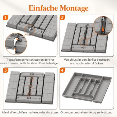 Органайзер для столових приборів Lifewit, 51.6x42 см, для 60 предметів, знімний тримач, пластиковий лоток для ложок, виделок, ножів у шухляду