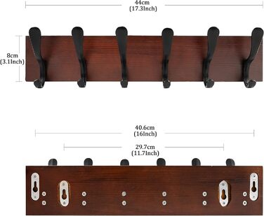 SKOLOO Coat Rack, Wooden, Carved Design, Stable Wall Hooks with 6 Hooks, 2-Pack, for Hanging Clothes, Coats, Hats, Jackets, Scarves, Backpacks, Hook Rail Wood All White 2 All White