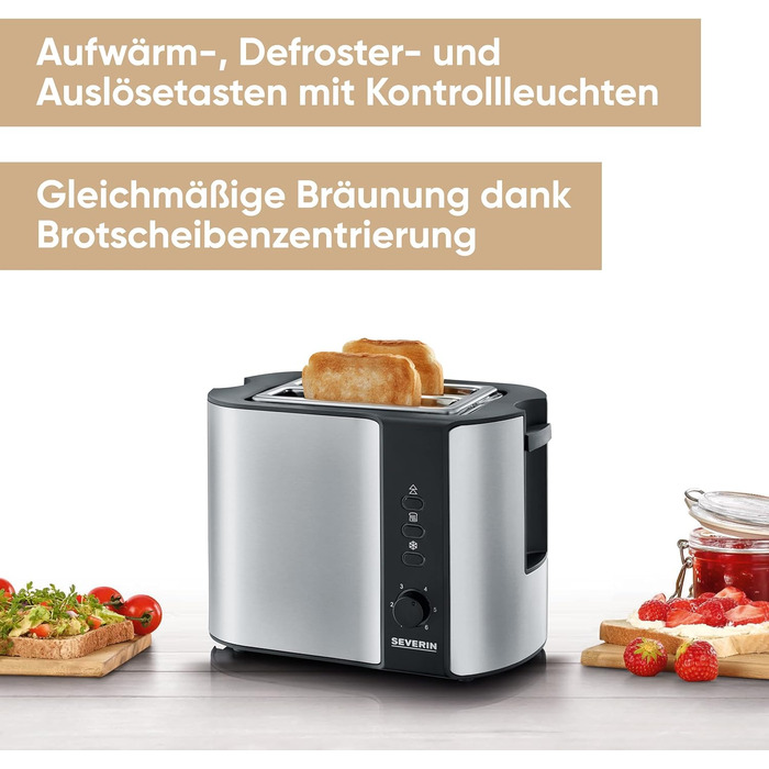 Тостер Severin AT 2589 з підігрівом для булок, 800 Вт, нержавіюча сталь, чорний