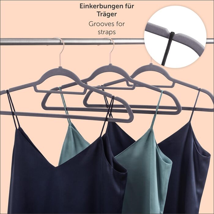 Blumtal Clothes Hangers, 50 Pieces - Velvet Clothes Hangers, 360° Swivel and Load-Bearing - Space-Saving and Non-Slip Clothes Hangers - Gray Clothes Hangers with Velvet Cover - Velvet Hangers - Gray Velvet Clothes Hangers - Hangers