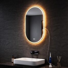 Дзеркало для ванної кімнати SONNI з підсвічуванням 80x60 см, 3 кольори світла, проти запотівання, LED, сенсорна кнопка, годинник, температура, 3-кратне збільшення